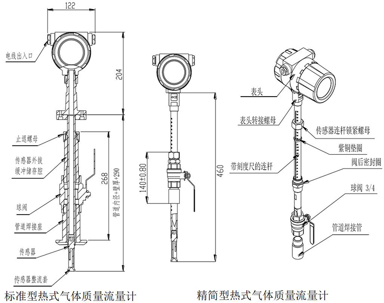 防爆熱式氣體流量計插入式結構尺寸圖