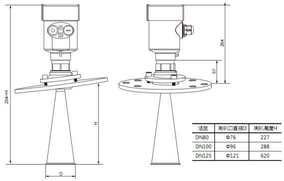 高溫雷達液位計RD706外形尺寸圖
