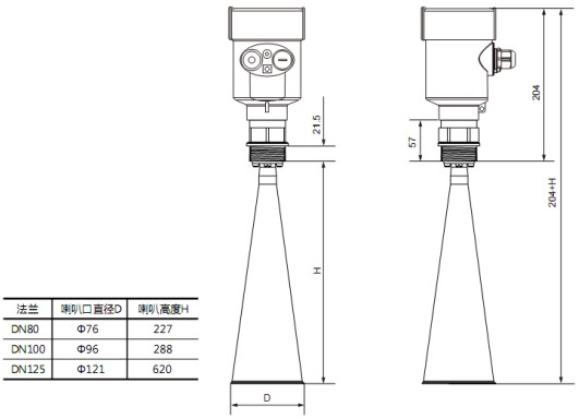 導(dǎo)波桿式雷達(dá)液位計(jì)RD708外形尺寸圖